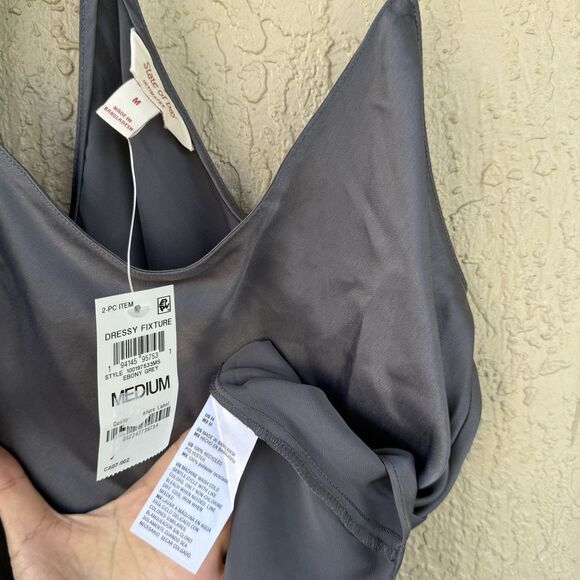 NWT State Of Day Pajama Set Ebony Grey Silky Cami & Pants Size M Women’s 2-pc - Picture 3 of 3